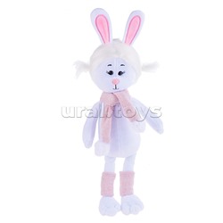 Зайка Зефирка, в шарфике и гетрах, 25см