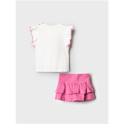 Комплект детский трикотажный для девочек: джемпер (футболка), юбка-шорты