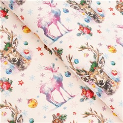 Бумага упаковочная новогодняя, крафт белый «Олени», 70×100 см, 1 лист