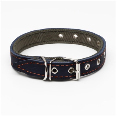 Ошейник комбинированный, безразмерный, 54×2.5 см, ОШ 17-45 см, кожа, брезент, синий