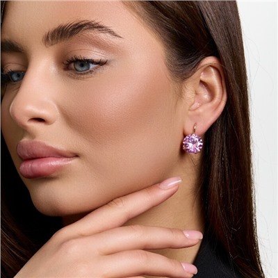 Серьги с кристаллом под Swarovski ювелирная бижутерия коллекция "Дубай" покрытие позолота, вставка: стекло, цвет: розовый, арт.414.677