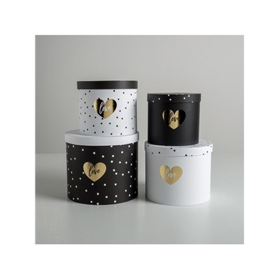 Набор коробок для цветов 4 в 1, упаковка подарочная, «Чёрно-белый», 14×14×13 см - 20×20×17.5 см