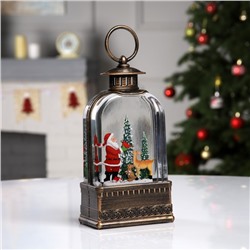 Светодиодная фигура «Фонарь с Дедом Морозом» 10.5×21×6.5 см, пластик, от батареек АААх3, USB, свечение тёплое белое