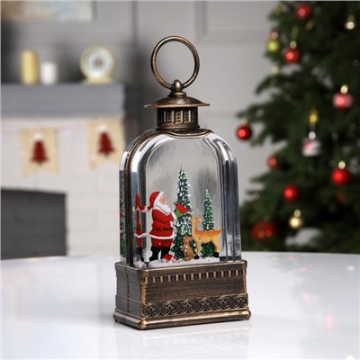 Светодиодная фигура «Фонарь с Дедом Морозом» 10.5×21×6.5 см, пластик, от батареек АААх3, USB, свечение тёплое белое