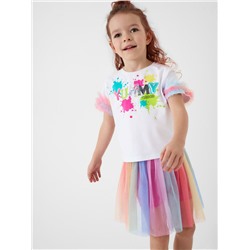 Комплект трикотажный для девочек: джемпер (футболка), юбка-шорты