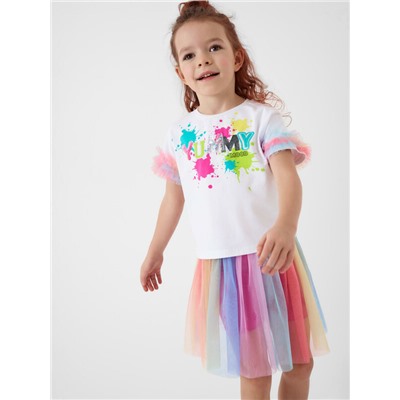 Комплект трикотажный для девочек: джемпер (футболка), юбка-шорты