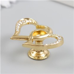 Фурнитура для шкатулки, ручка «Два сердца», металл, стразы, золото 3.8×5.4×2.4 см