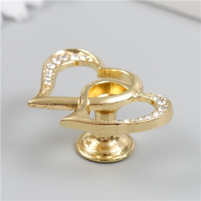 Фурнитура для шкатулки, ручка «Два сердца», металл, стразы, золото 3.8×5.4×2.4 см