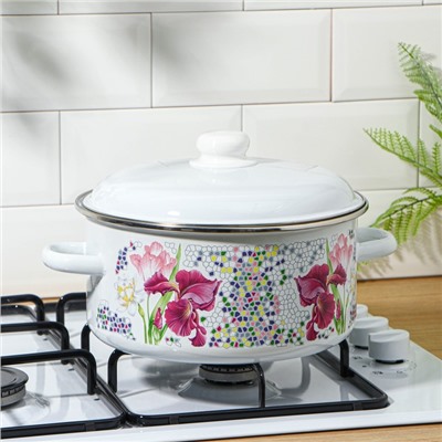 УЦЕНКА Кастрюля эмалированная «Мозаика», 5 л, индукция, белая