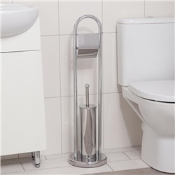 Ёрш для унитаза напольный Accoona, 21,5×21,5×81 см, с держателем для туалетной бумаги, хром