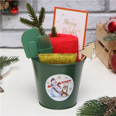 Набор новогодний подарочный Доляна «Снеговик» : полотенце 30×60, лопатка, кисть, губка