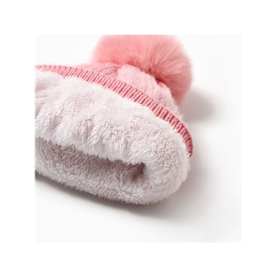 Шапка вязаная с помпоном женская MINAKU, розовая, размер 56-58