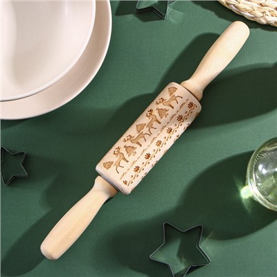 Скалка новогодняя Доляна, фигурная, 30×4 см, рабочая часть 11.5 см, вращающаяся