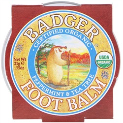 Badger Company, Бальзам для ног с экстрактами перечной мяты и чайного дерева, .75 унций (21 г)