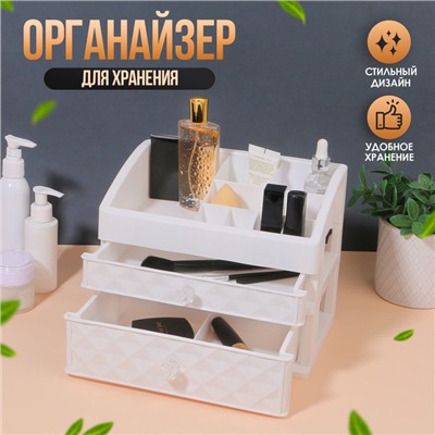 Органайзер для хранения, 8 секций, 2 ящика, 25×16.5×20 см, белый