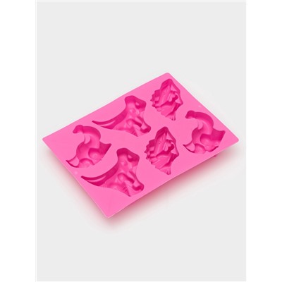 Форма для выпечки Доляна «Животные.Динозавры», силикон, 29×21 см, 6 ячеек (10.4×7.2 см), розовая