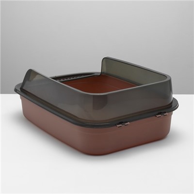 Туалет с прозрачными бортами с совком и фильтром, 50×34×18 см, коричневый