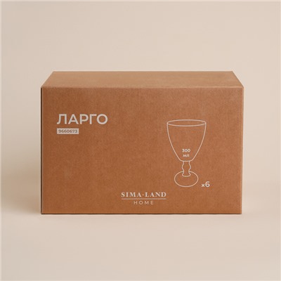 Бокалы для вина SL Home «Ларго», 300 мл, 9×17 см, набор 6 шт., стекло, прозрачные