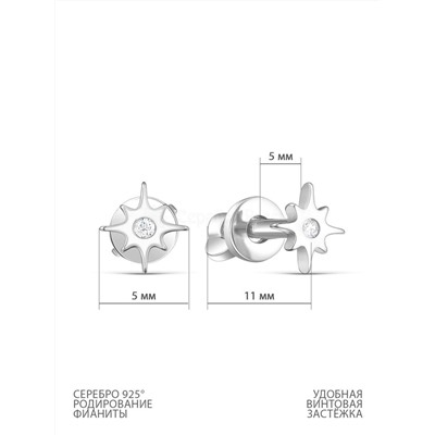 Серьги-пусеты из серебра с фианитами родированные 925 пробы 12-1216р
