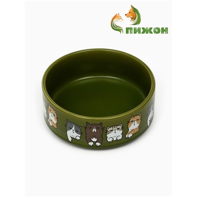 Миска керамическая «Парные коты» 200 мл - 10.5×10.5×4 см, зелёная
