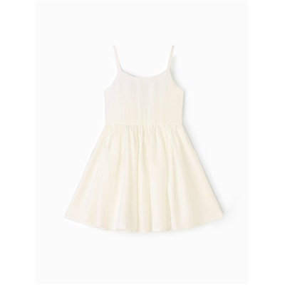 Платье нарядное для девочки MINAKU: Party Dress с бантом, бежевое, рост 98-104 см