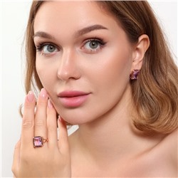 Комплект ювелирной бижутерии коллекция "Дубай" серьги и кольцо 17 р, покрытие позолота, вставка: фианиты, цвет: фиолетовый и черный, арт.215.366-17