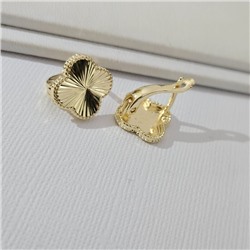 Серьги клевер ювелирная бижутерия Итальянское золото (покрытие желтое 14к), вставка: фианиты, цвет: прозрачный, арт.313.301