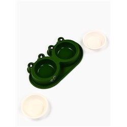 Миска двойная, 160 мл, 29.5×14×4 см, фигурная, пластик, зелёная
