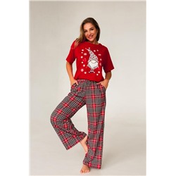 Пижама женская с брюками гномы красный (Красный)