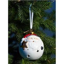 Ёлочный шар с подсветкой «Дед Мороз», 10×8.6×8.6 см, 1 LED, керамика, от батареек LR44×3, керамика, свечение тёплое белое