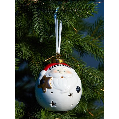 Ёлочный шар с подсветкой «Дед Мороз», 10×8.6×8.6 см, 1 LED, керамика, от батареек LR44×3, керамика, свечение тёплое белое