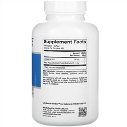Lake Avenue Nutrition, коэнзим Q10, с BioPerine, 100 мг, 365 вегетарианских капсул