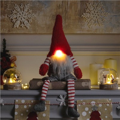 Светодиодная фигура «Гном с бородой» 14×47×9 см, текстиль, батарейки AG10×3 (в комплекте), свечение тёплое белое