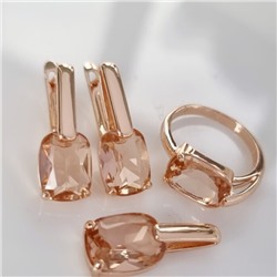 Комплект ювелирной бижутерии коллекция "Дубай" серьги, кулон и кольцо 17 р, покрытие позолота, вставка: фианиты, цвет: шампань, арт.215.391-17