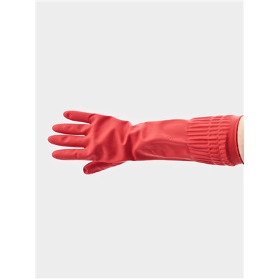 Перчатки хозяйственные Доляна, размер S, длинные манжеты, латексные, красные