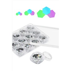 Nail Art Набор пайеток шестиугольники голограмма, 12 шт/наб. KRISTALLER, 1107644