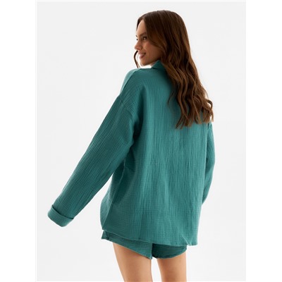 Пижама женская (рубашка, шорты) KAFTAN Basic, размер 44-46, зелёная
