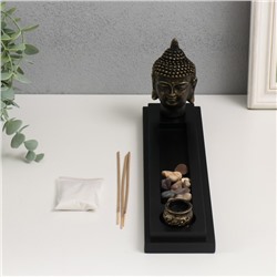 Подставка для благовоний с аромапалочками «Голова Будды», полистоун, сад камней, 29×7×11.5 см