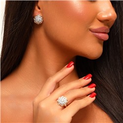 Комплект ювелирной бижутерии Дубайское золото, серьги и кольцо, покрытие позолота, вставка: фианиты, цвет: прозрачный, 17 р, арт. 214.789-17