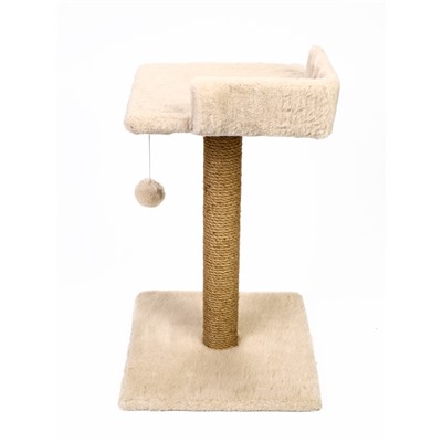 Когтеточка-столбик Petmil «Релакс», 60×35×35 см, с полкой - лежанкой и игрушкой, джут, бежевая