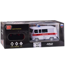 Машина р/у УАЗ 452 Скорая Помощь, 18 см, (свет, бел,) в коробке