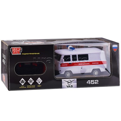 Машина р/у УАЗ 452 Скорая Помощь, 18 см, (свет, бел,) в коробке
