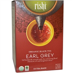 Rishi Tea, Органический черный чай, эрл грей, 15 чайных пакетиков, 1.75 унций (49.5 г)