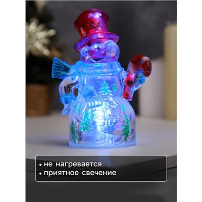 Ёлочная игрушка «Снеговик», 12 см, от батареек LR1133×3, свечение мульти (RGB)