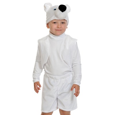 Карнавальный костюм «Белый мишка», плюш-лайт, жилет, шорты, маска, рост 92-116 см