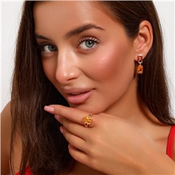 Комплект ювелирная бижутерия коллекция  "Дубай" серьги и кольцо 18 р, покрытие: позолота, вставка: фианиты, цвет: желтый, арт.217.305-18