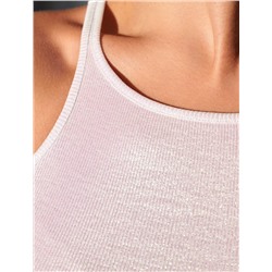 Топ с закрытым декольте из хлопка с эластаном в рубчик с матовым покрытием металлик