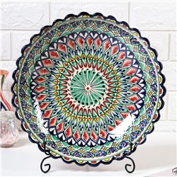 Ляган узбекский Риштанская керамика «Цветы», для плова, 32 см, рифлёный, глубокий, разноцветный