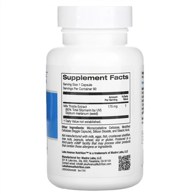 Lake Avenue Nutrition, экстракт расторопши, 175 мг, 90 растительных капсул