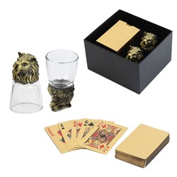 Подарочный набор рюмок-перевёртышей 3 в 1 «Лев», на 2 персоны, рюмка 50 мл, карты